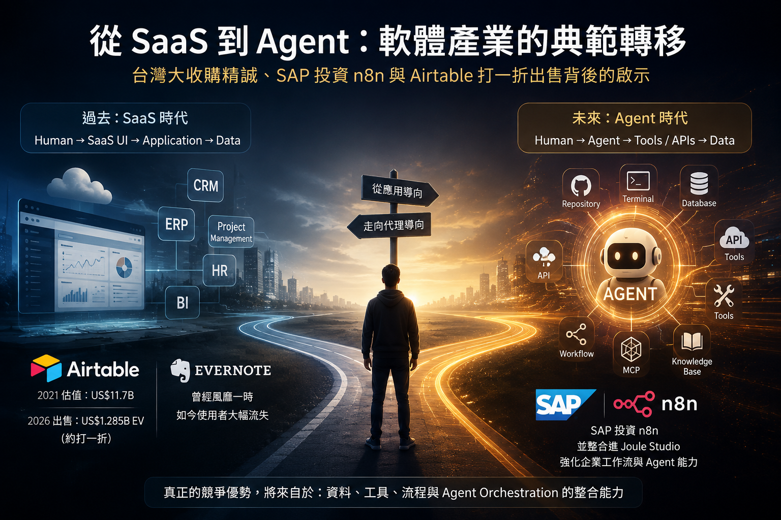 從 SaaS 到 Agent：台灣大收購精誠、SAP 投資 n8n 與 Airtable 打一折出售背後的軟體典範轉移